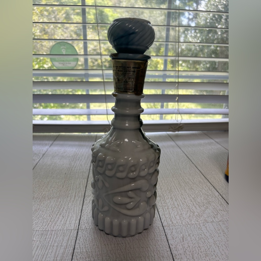 Vintage Bonded Beam Milk Glass Swirl Decanter With Stopper